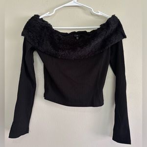iris off the shoulder fur trim long sleeve